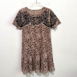 Free People Beautiful Dreamer Lace Dress S Blush Pink Sheer Pull Over Party FLAW
